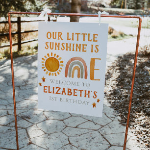 1st Birthday Watercolor Rainbow and Sun Welcome Poster