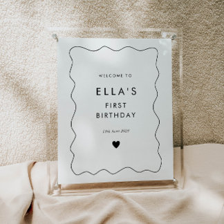 1st Birthday Wavy Border Heart Welcome Poster