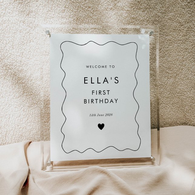 1st Birthday Wavy Border Heart Welcome Poster (Creator Uploaded)