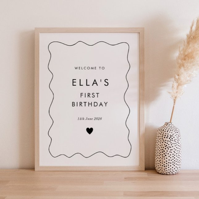 1st Birthday Wavy Border Heart Welcome Poster (Creator Uploaded)