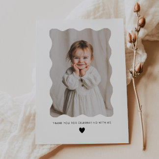 1st Birthday Wavy Photo Heart Thank You Card
