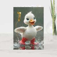 1st Birthday White Duckling In a Rain Puddle
