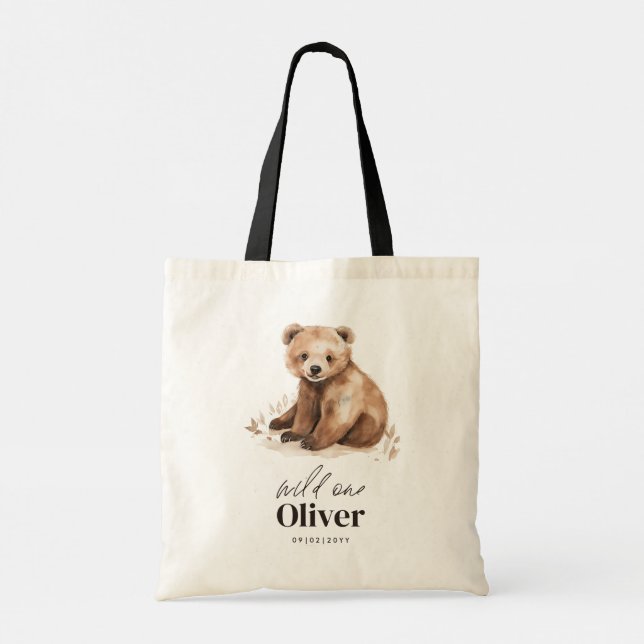 1st Birthday Wild One bear modern elegant party Tote Bag (Back)