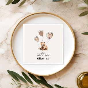 1st Birthday Wild One bear modern elegant Photo Napkin
