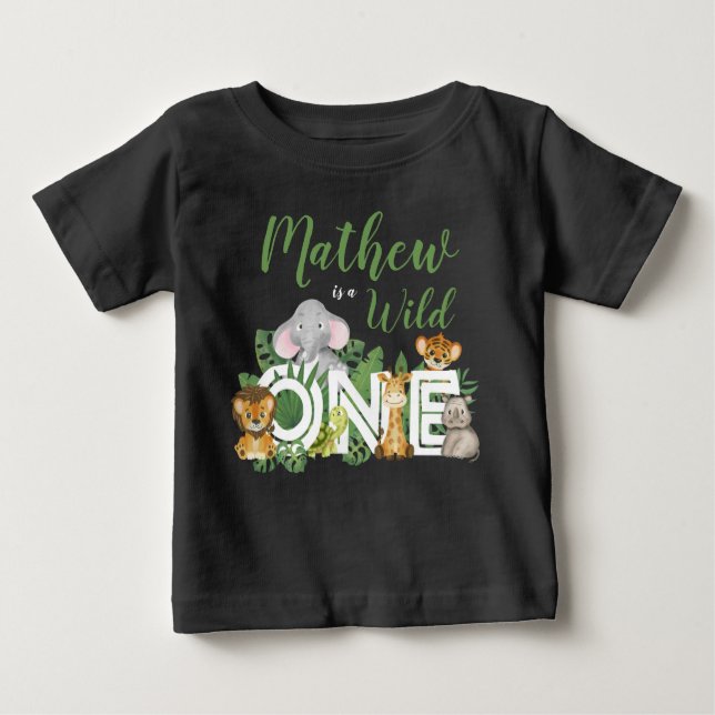 1st Birthday Wild One Jungle Safari Animals Baby T-Shirt (Front)