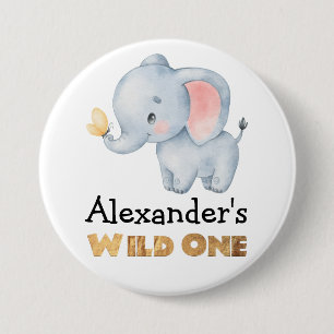 1st Birthday Wild One Safari Elephant Themed 7.5 Cm Round Badge