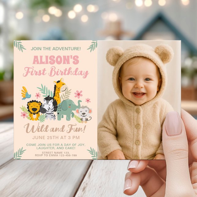 1st Birthday Wild Safari Style Animal Jungle Theme Invitation (Creator Uploaded)