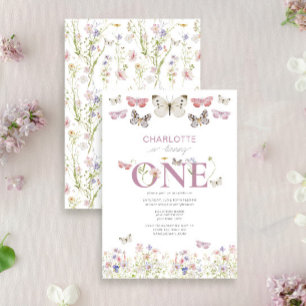 1st Birthday Wildflower Is Turning One Butterflies Invitation