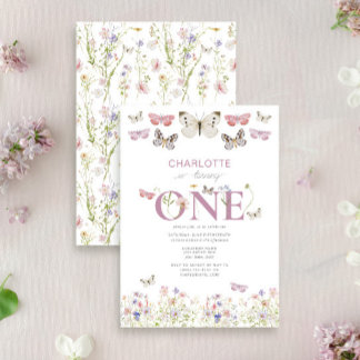 1st Birthday Wildflower Is Turning One Butterflies Invitation