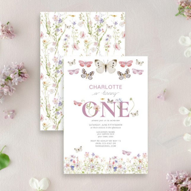 1st Birthday Wildflower Is Turning One Butterflies Invitation (Creator Uploaded)
