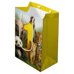 1st Birthday Wildlife Animal Babies Medium Gift Bag