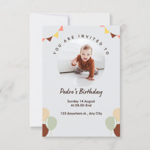 1ST BIRTHDAY WITH BALLOON AND PHOTO INVITATION