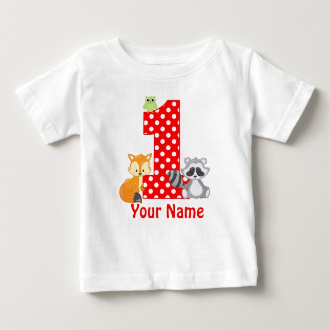 1st Birthday Woodland Personalised T-shirt (Front)