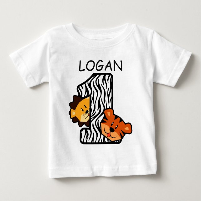 1st Birthday ZEBRA Tiger and Lion 1 Year Old A7 Baby T-Shirt (Front)