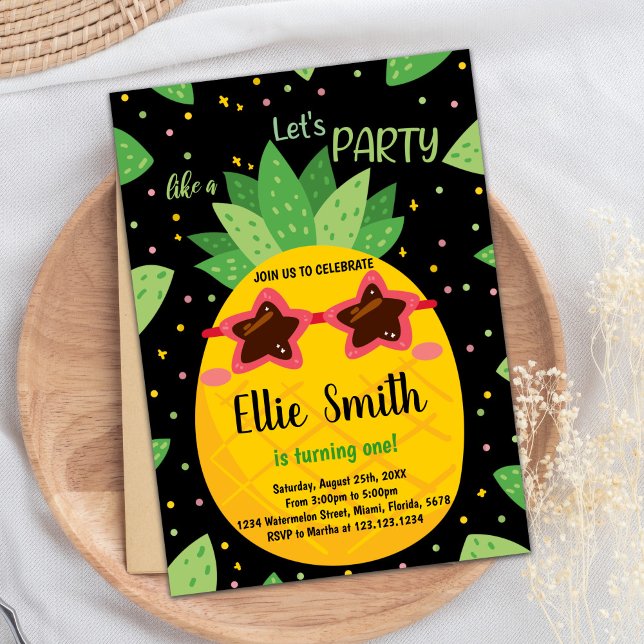 1st Black Orange Pineapple Birthday Invitations (1st Black Orange Pineapple Birthday Invitations)