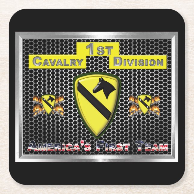 1st Cavalry Division 1st CAV  Square Paper Coaster (Front)