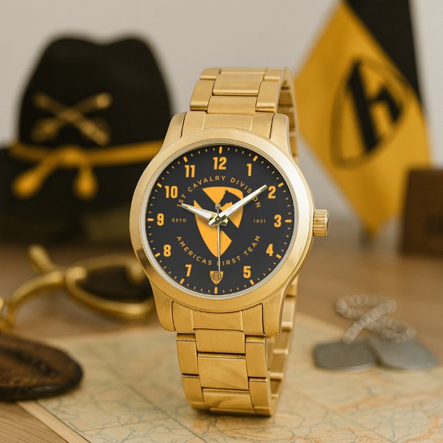1st Cavalry Division "Americas First Team" Tribute Watch (1st Cavalry Division "America's First Team" Tribute Gold Stainless Steel Watch)