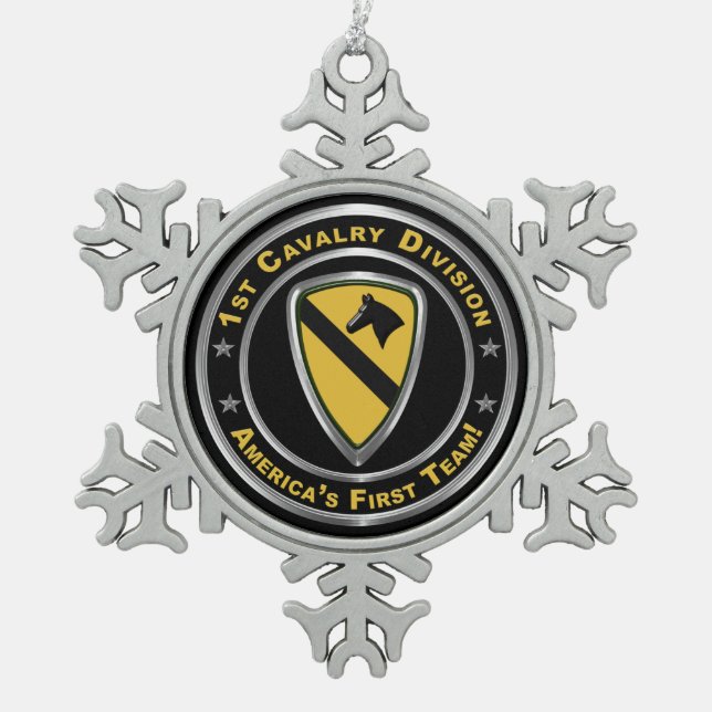 1st Cavalry Division Christmas  Snowflake Pewter Christmas Ornament (Front)
