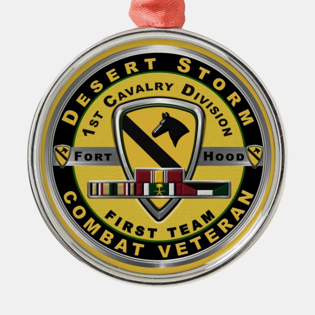 1st Cavalry Division Desert Storm Veteran Metal Tree Decoration (Front)