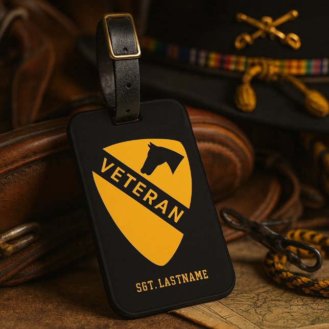 1st Cavalry Division "First Team" Personalised Luggage Tag (1st Cavalry Division Veteran Tribute Luggage Tag Mockup)