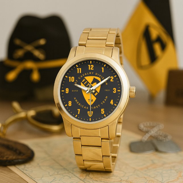 1st Cavalry Division Veteran Personalized  Watch (1st Cavalry Division Veteran Personalized Gold Stainless Steel Watch)