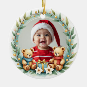 1st Christmas 2 sided Teddy Tidings Ceramic Tree Decoration
