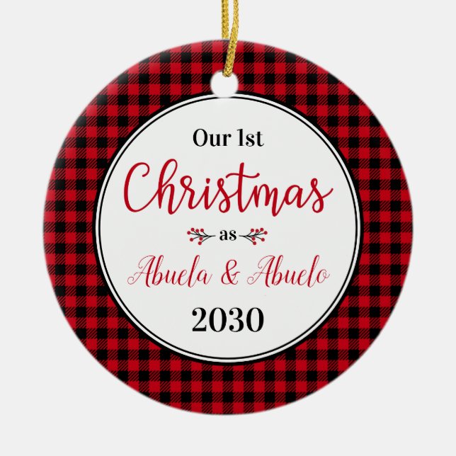1st Christmas Abuela Abuelo Photo Ceramic Tree Decoration (Front)