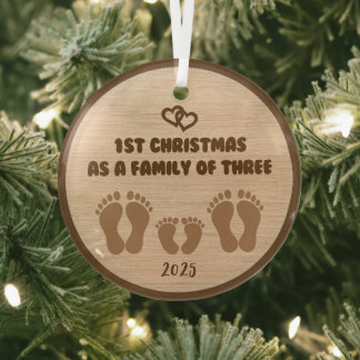 1st Christmas as a Family of three Glass Tree Decoration