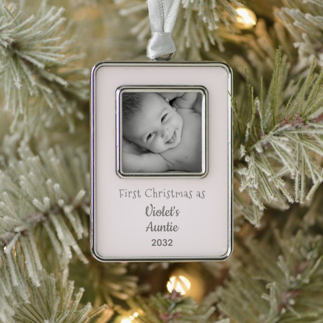 1st Christmas as Auntie from Niece Name Year Photo Silver Plated Framed Ornament (Tree)