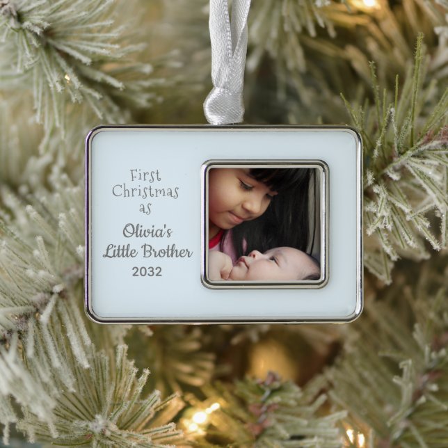 1st Christmas as Big Sister Little Brother Photo Silver Plated Framed Ornament (Tree)