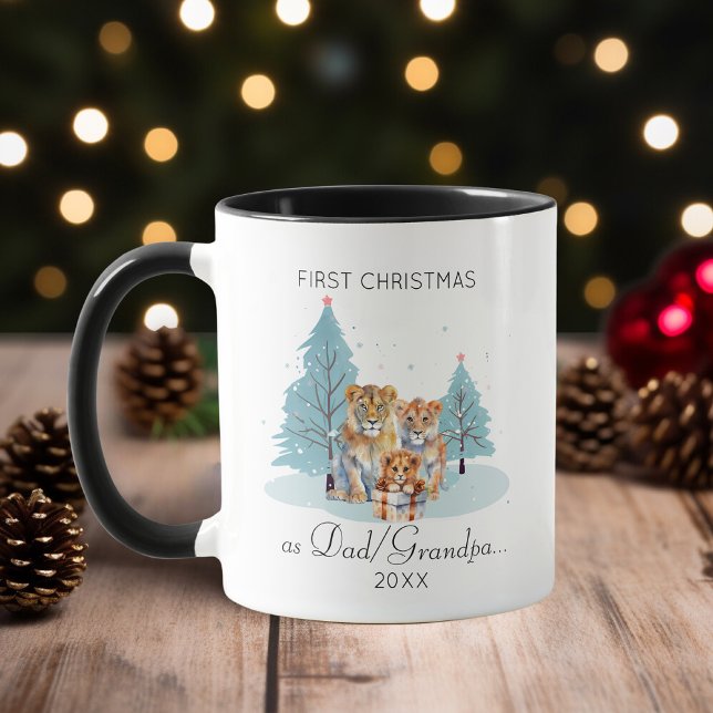 1st Christmas as Dad Grandpa Uncle Watercolor Lion Mug (Creator Uploaded)