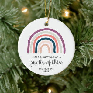 1st Christmas As Family of 3 Personalized Rainbow Ceramic Tree Decoration