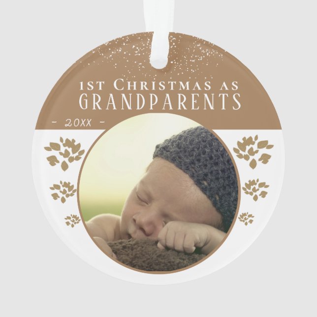 1st Christmas as Grandparents Beige Baby Photo Ornament (Back)