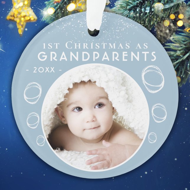 1st Christmas as Grandparents Blue Baby Photo Ornament (Creator Uploaded)