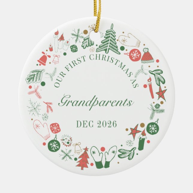 1st Christmas as Grandparents Ceramic Tree Decoration (Front)