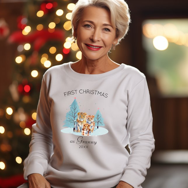 1st Christmas as Granny Watercolor Cute Baby Lion Sweatshirt (Creator Uploaded)