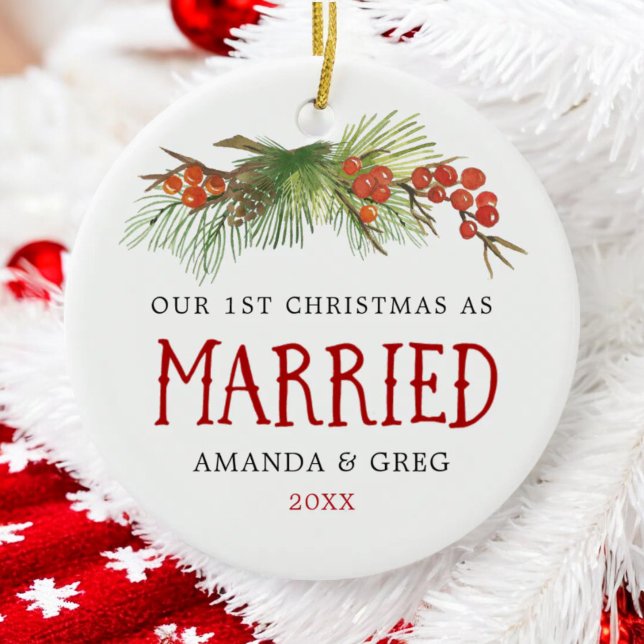 1st Christmas As Married Newlyweds Photo Ceramic Tree Decoration (Creator Uploaded)
