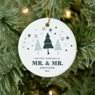 1st Christmas As Mr & Mr Personalised Snowy Trees Ceramic Tree Decoration