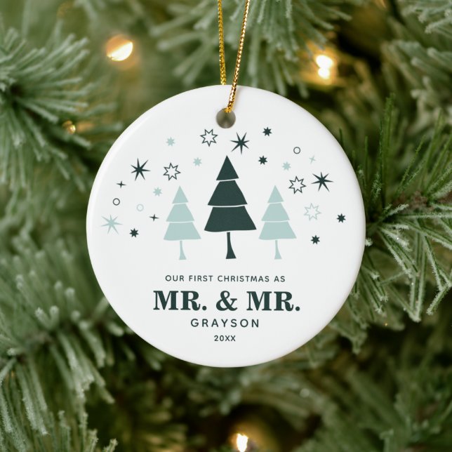 1st Christmas As Mr & Mr Personalised Snowy Trees Ceramic Tree Decoration (Tree)