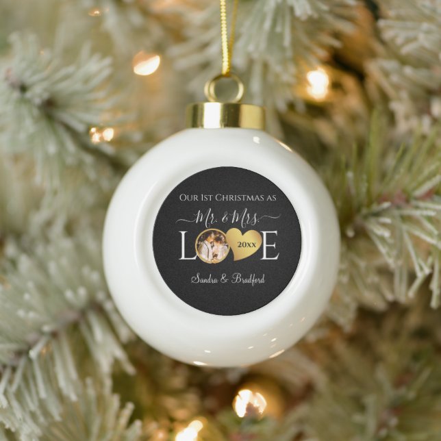 1st Christmas as Mr Mrs Newlyweds  Holiday Ceramic Ball Christmas Ornament (Tree)