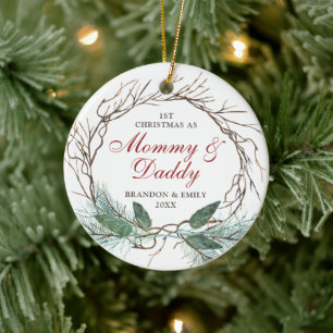 1st Christmas as Mummy Daddy Personalised Wreath Ceramic Tree Decoration
