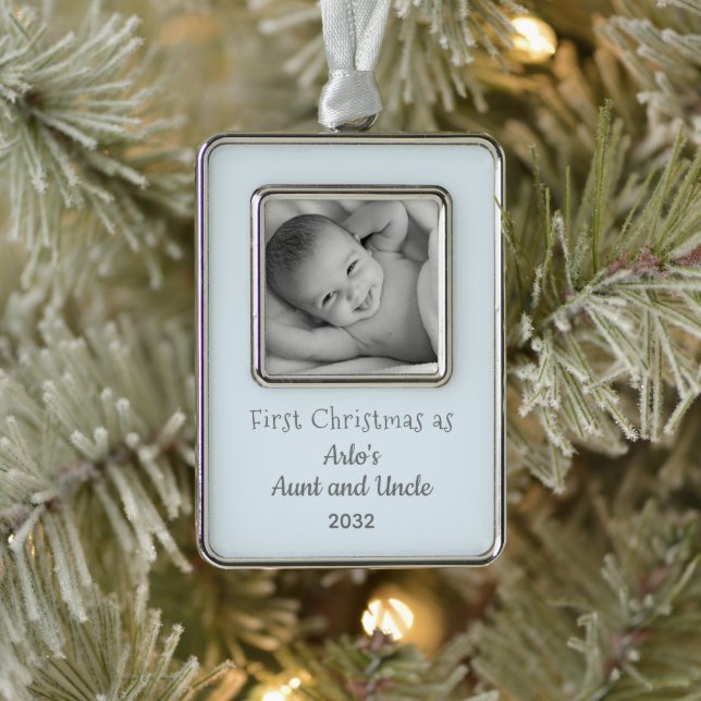 1st Christmas Aunt Uncle from Nephew Name Photo Silver Plated Framed Ornament (Tree)