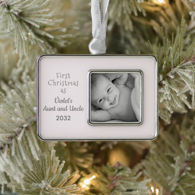 1st Christmas Aunt Uncle from Niece Name Photo Silver Plated Framed Ornament (Tree)