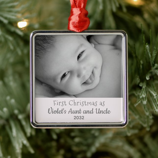 1st Christmas Aunt Uncle from Niece NameYear Photo Metal Tree Decoration (Tree)