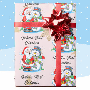 1st Christmas Baby Girl's Name Santa Claus Wrapping Paper