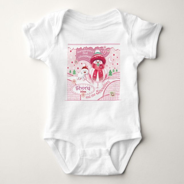 1st Christmas, Baby Granddaughter. Cute Snowbie Baby Bodysuit (Front)