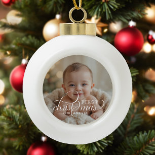 1st Christmas Baby Photo Ceramic Ball Christmas Ornament