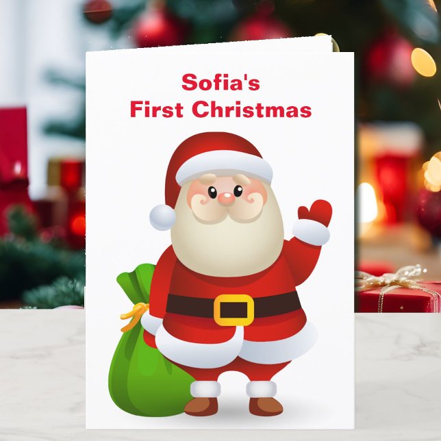 1st Christmas Baby's Personalise Name Santa Claus  Holiday Card (Creator Uploaded)