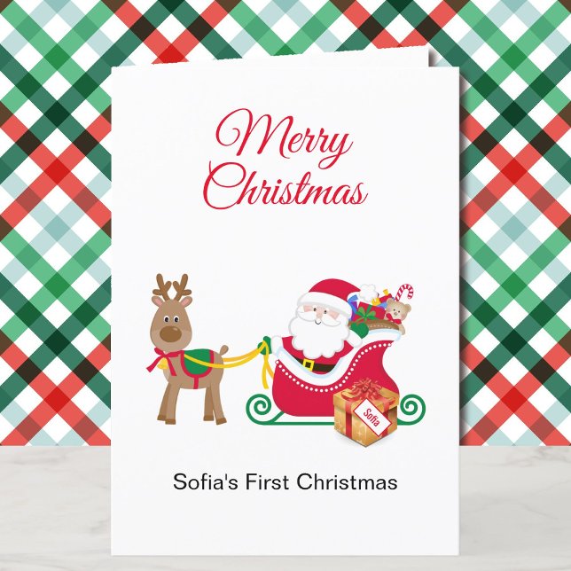 1st Christmas Baby's Personalise Name Santa Claus Holiday Card (Creator Uploaded)