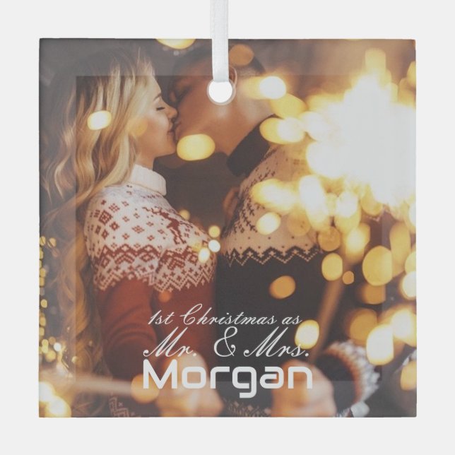 1st Christmas Couple Glass Square Ornament (Front)